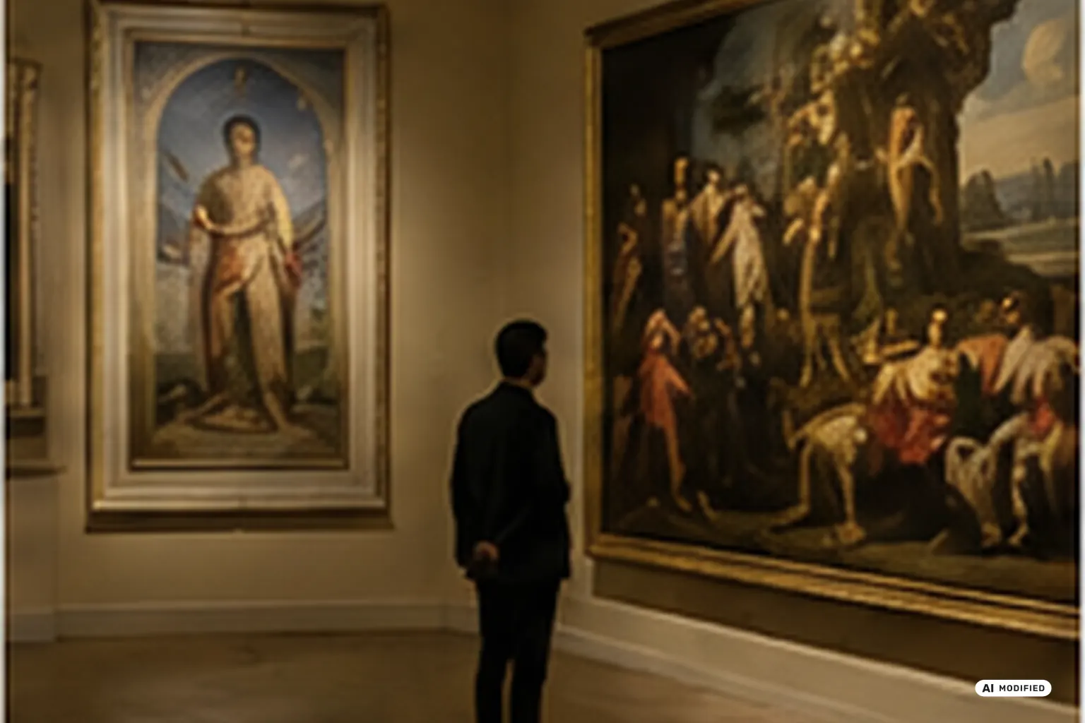 Scena illustrativa di una galleria d’arte, generata con AI