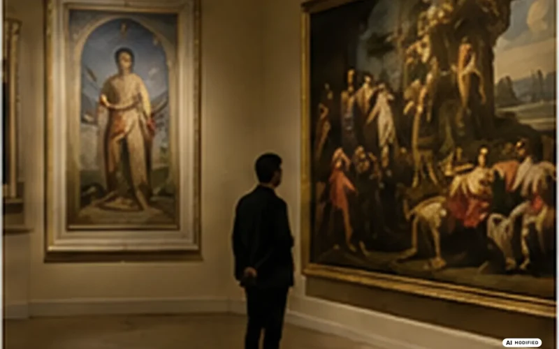 Scena illustrativa di una galleria d’arte, generata con AI