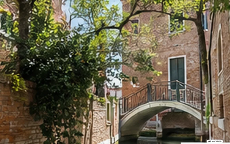 Scorcio illustrativo di un canale a Venezia, immagine generata con AI
