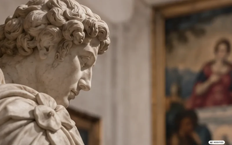 Statua classica in un museo, immagine illustrativa generata con AI