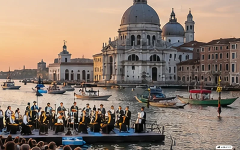 Veduta illustrativa di Venezia con la Basilica della Salute, immagine generata con AI